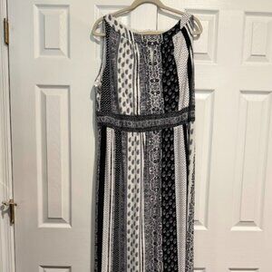 London Times Black White Maxi Dress 18W Sleeveless Empire Waist